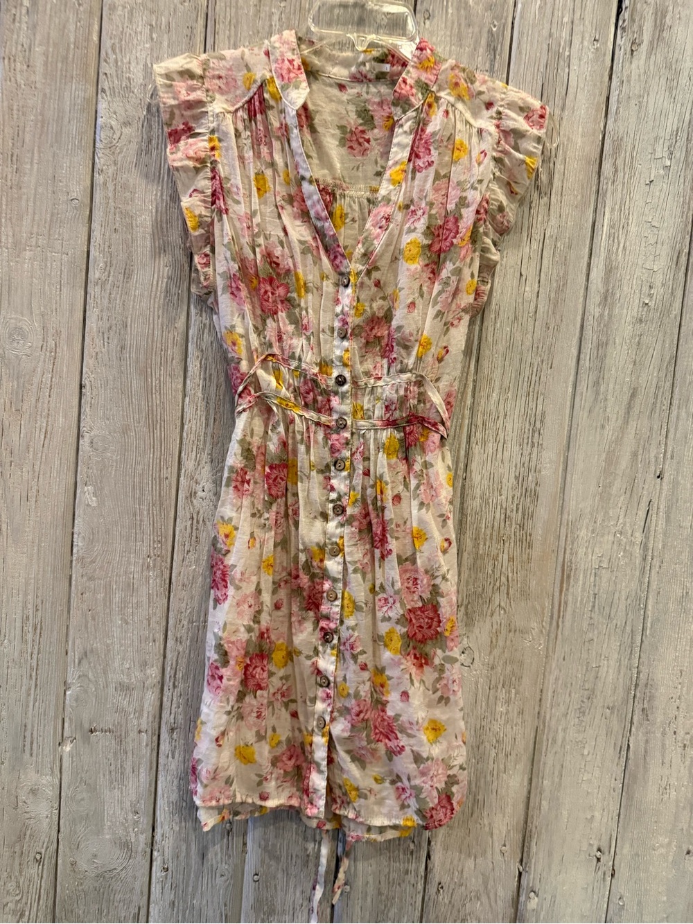 Floral Button-Front Dress in Pink and Yellow